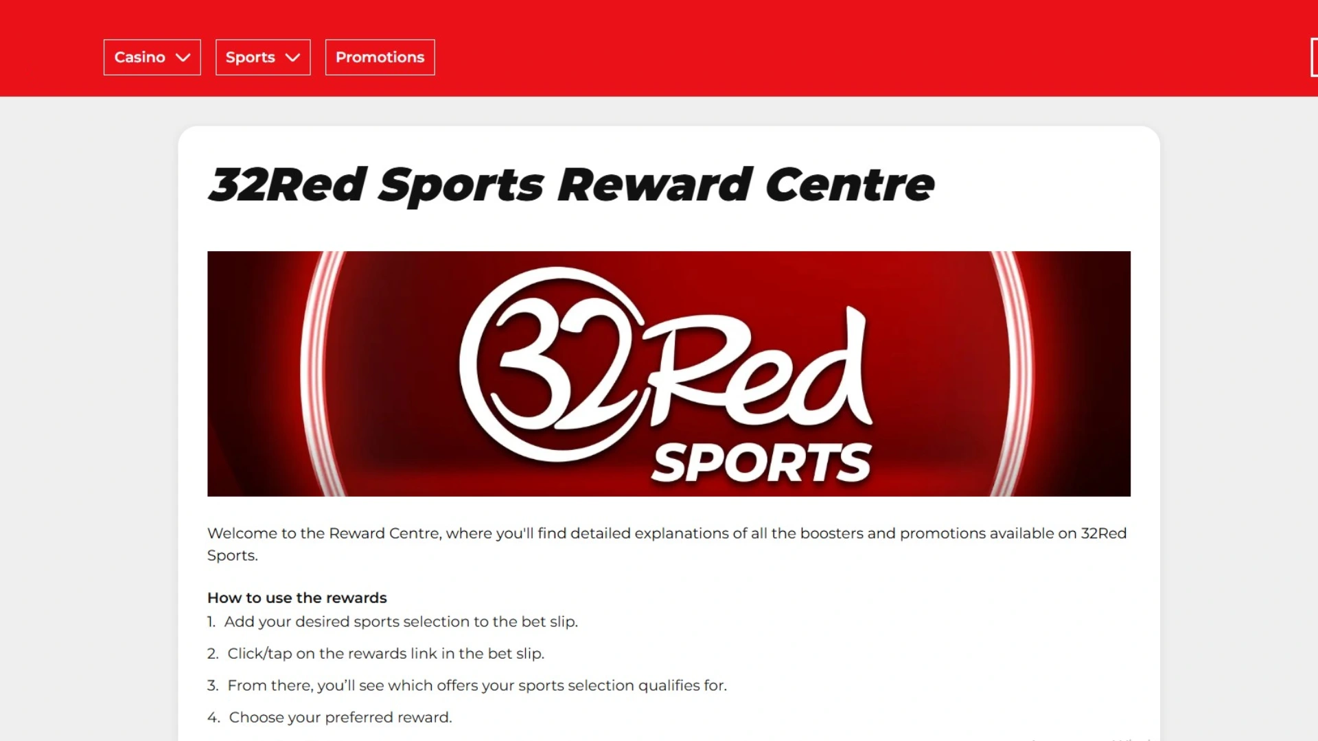 32RedSoprtsRewardCentre 32 Red Casino Review