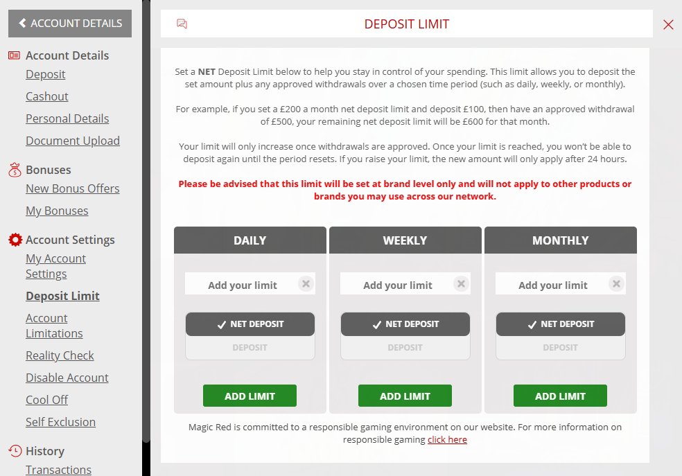 limits Magic Red Casino Review
