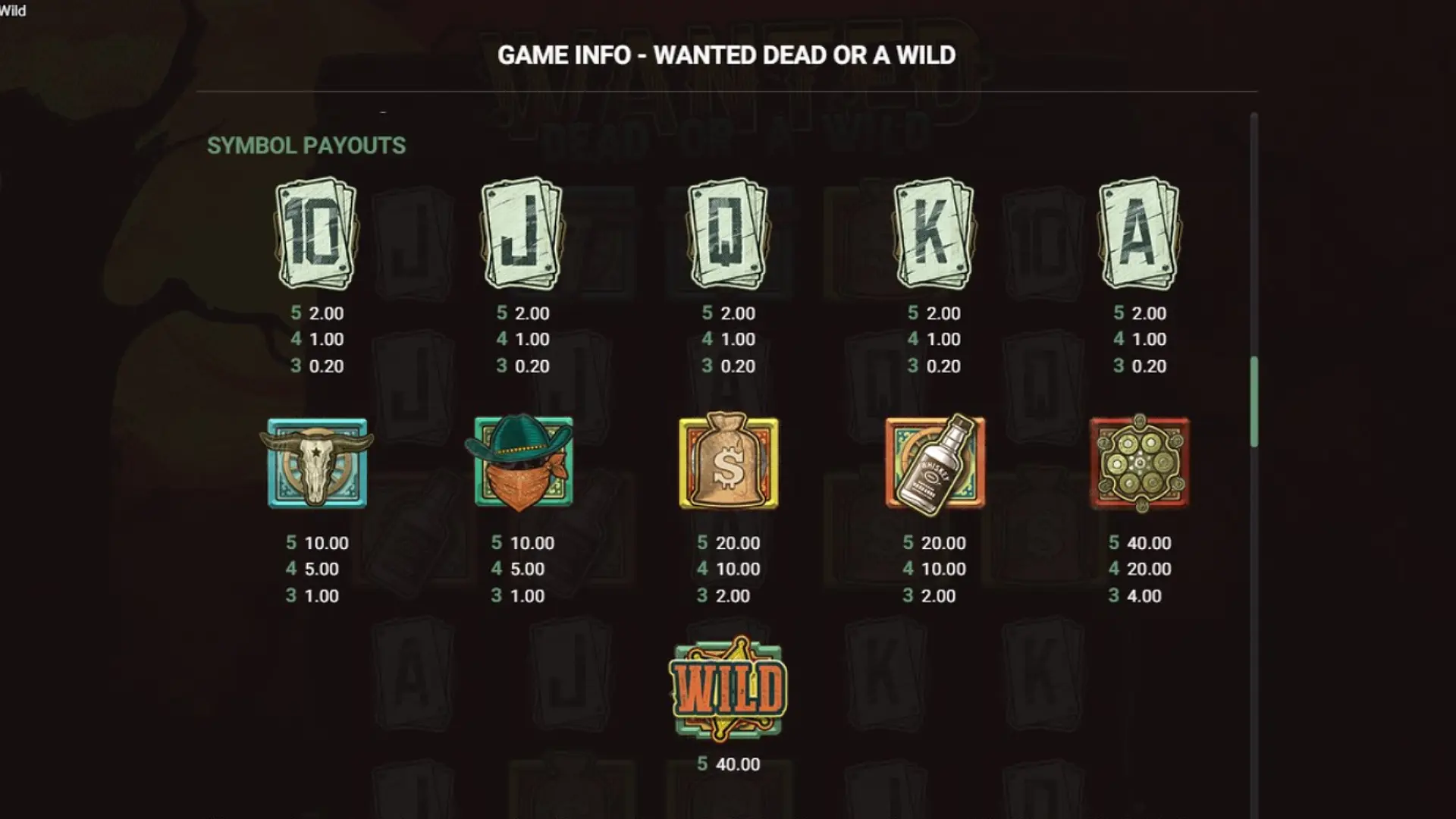 WantedDeadOrAWildSymbols Wanted Dead or a Wild