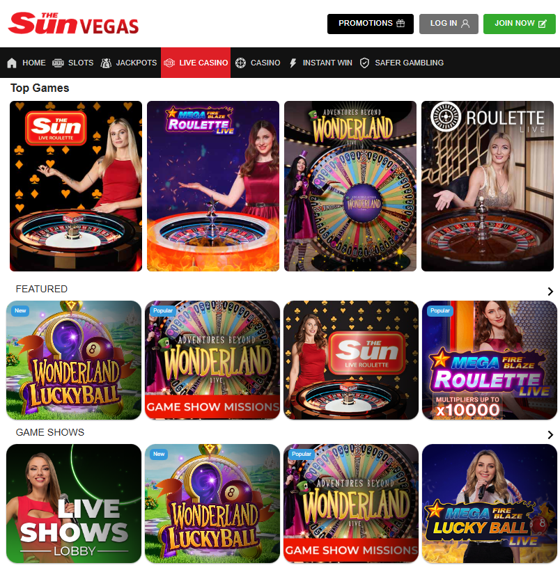 live-3 Sun Vegas Casino Review