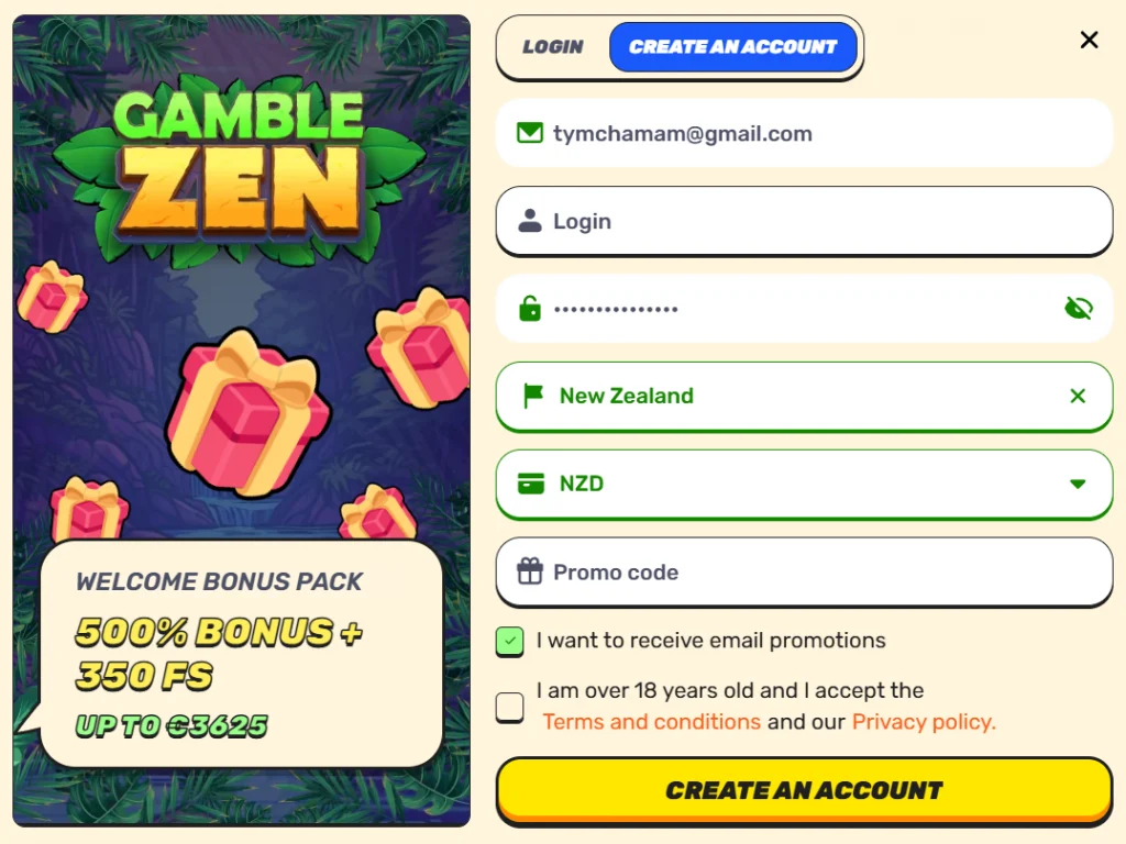 registerform-1024x768 GambleZen Casino Review