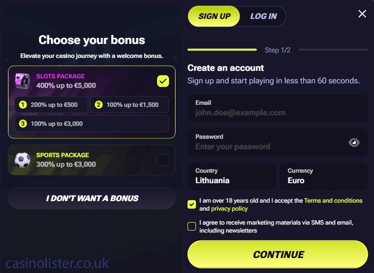 registerform Tenobet Casino Review